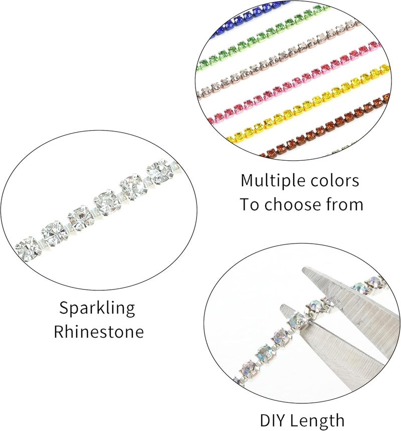 Rytenz 10 Yards 3MM White Rhinestone Close Chain Trim for Sewing Crafts, DIY Decoration, Jewelry, Clothing, Shoes - Image 3